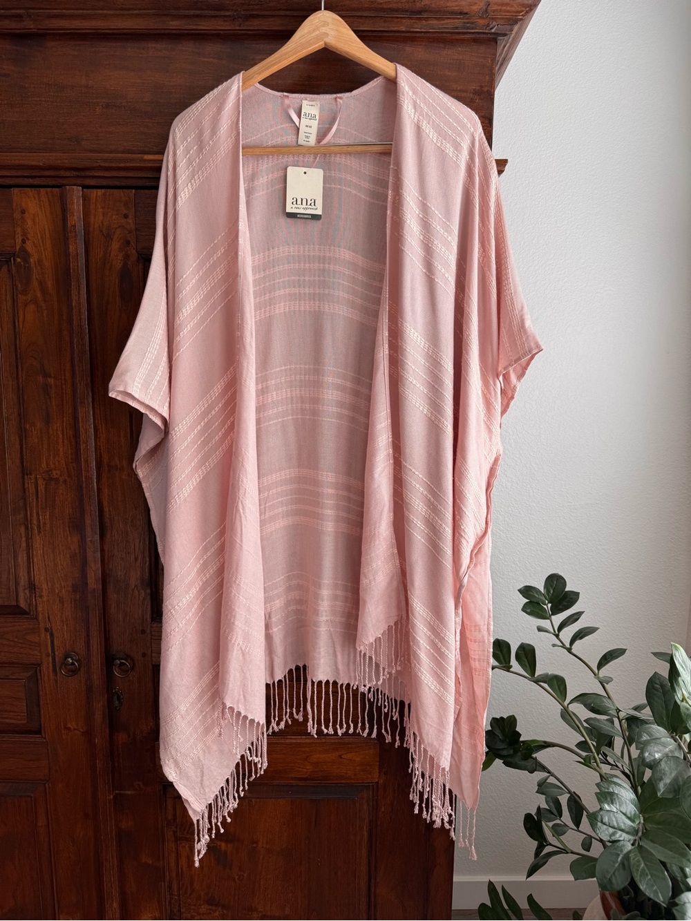 a.n.a Peach Whip Fringe Kimono Open Cardigan Cover Up NWT One size